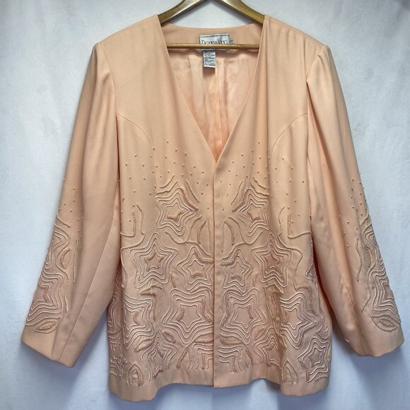 DONNA VINCI Embroidered Beaded Embellishment 2pc Lined Skirt Suit Women 22 Peach - Picture 6 of 16